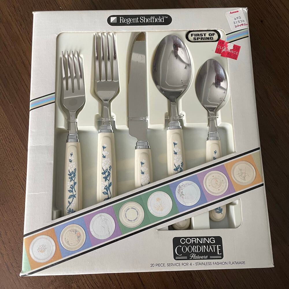 Corning Coordinate First of Spring Flatware Set 20 Piece Vtg Regent Sheffield